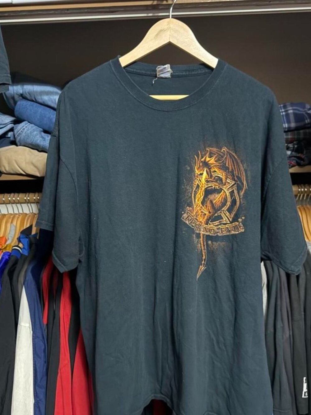 Y2k Gildan Custom Printed shirt Fear No Evil Dragon Firefighter Size 2XL